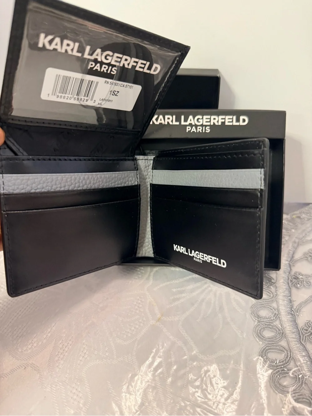 Karl Lagerfeld Black & Light Gray Bifold Wallet